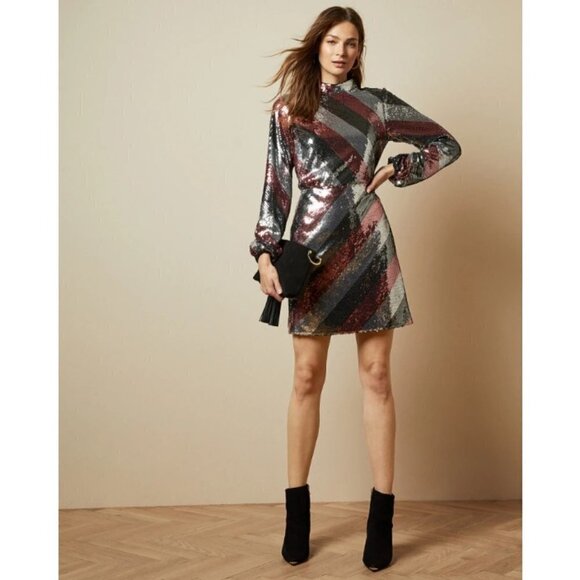💕TED BAKER💕 Jocasta Striped Sequin Mini Dress - Picture 9 of 15